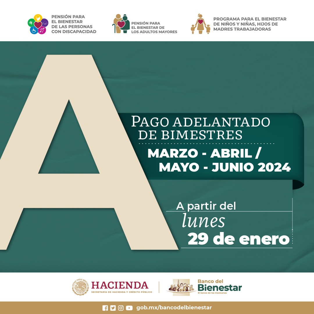 Si tu apellido comienza con la letra A, recuerda que a partir de hoy lunes 29 de enero, puedes cobrar tu apoyo.

En el #BancoDelBienestar, tu dinero está seguro y siempre disponible.