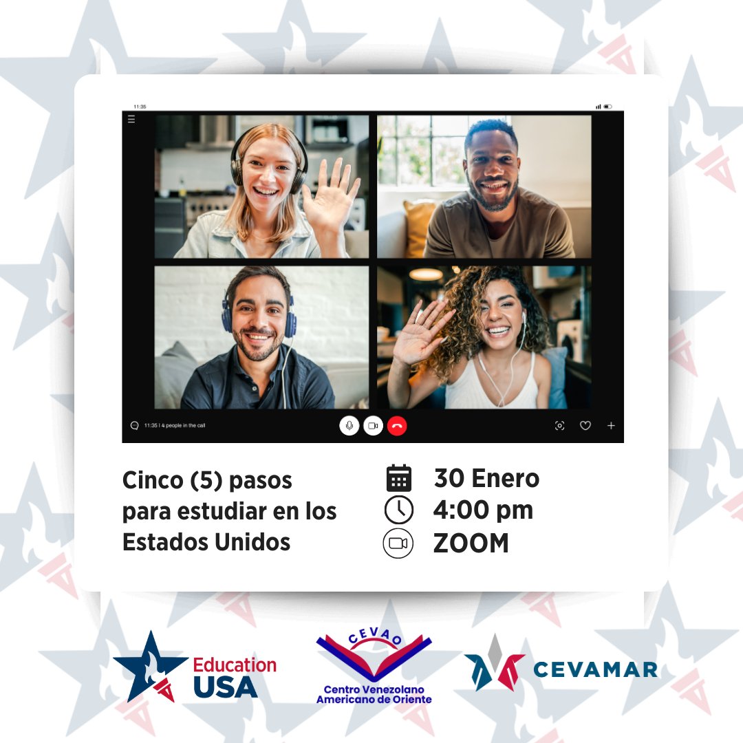 📷 ¡Estamos listos para la primera sesión virtual junto a tus asesores de la Región Oriente de Venezuela!

📷 ¿Quieres conocer cuáles son los cinco (5) pasos esenciales para estudiar un programa de pregrado o posgrado en los Estados Unidos? ¡Toma la iniciativa y comienza a