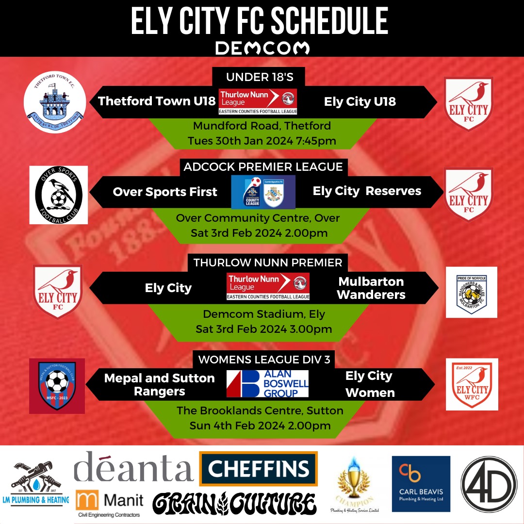 Here are the fixtures for the coming week, the first team are the only ones at home this time.