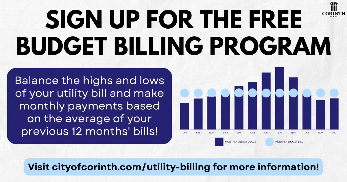 Are you signed up for the Budget Billing Program? This free service averages the highs and lows of your previous 12 months' utility bills, so you pay the same amount each month!

To learn more about the program, visit loom.ly/PtubqeY.