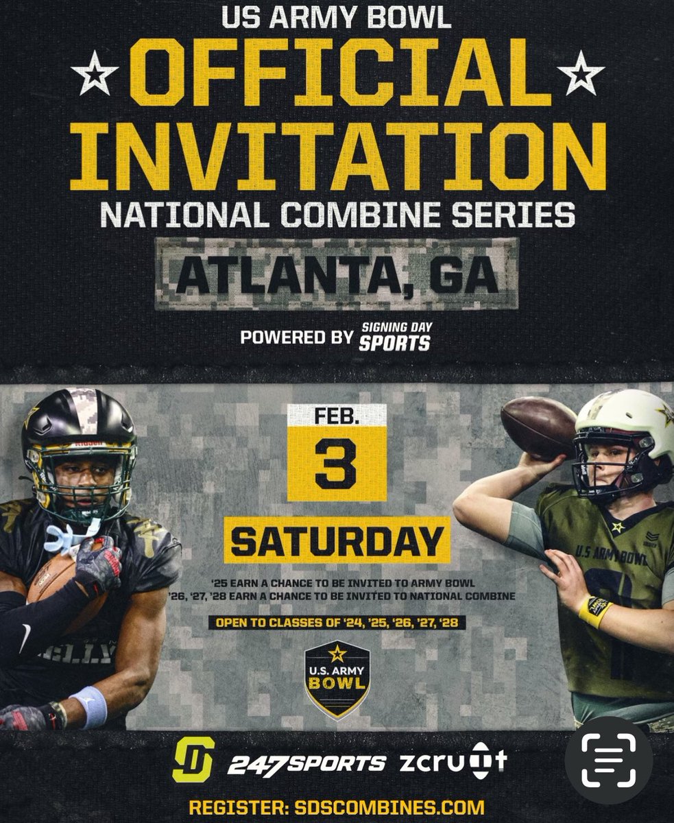 Thankful to be invited to the 2024 U.S. ARMY BOWL NATIONAL COMBINE