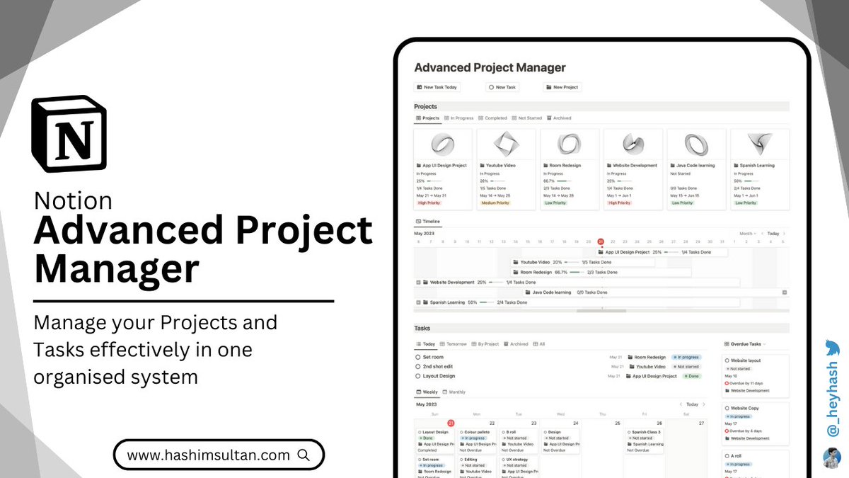 _heyhash's tweet image. I created a Notion Project Manager - A system to manage projects and tasks in a systematic way.
I am giving it away for FREE for the next 72hrs!
To get:
- Like and RT this tweet
- Comment "Project" below
and i'll DM you the link.
(Must be following to receive)