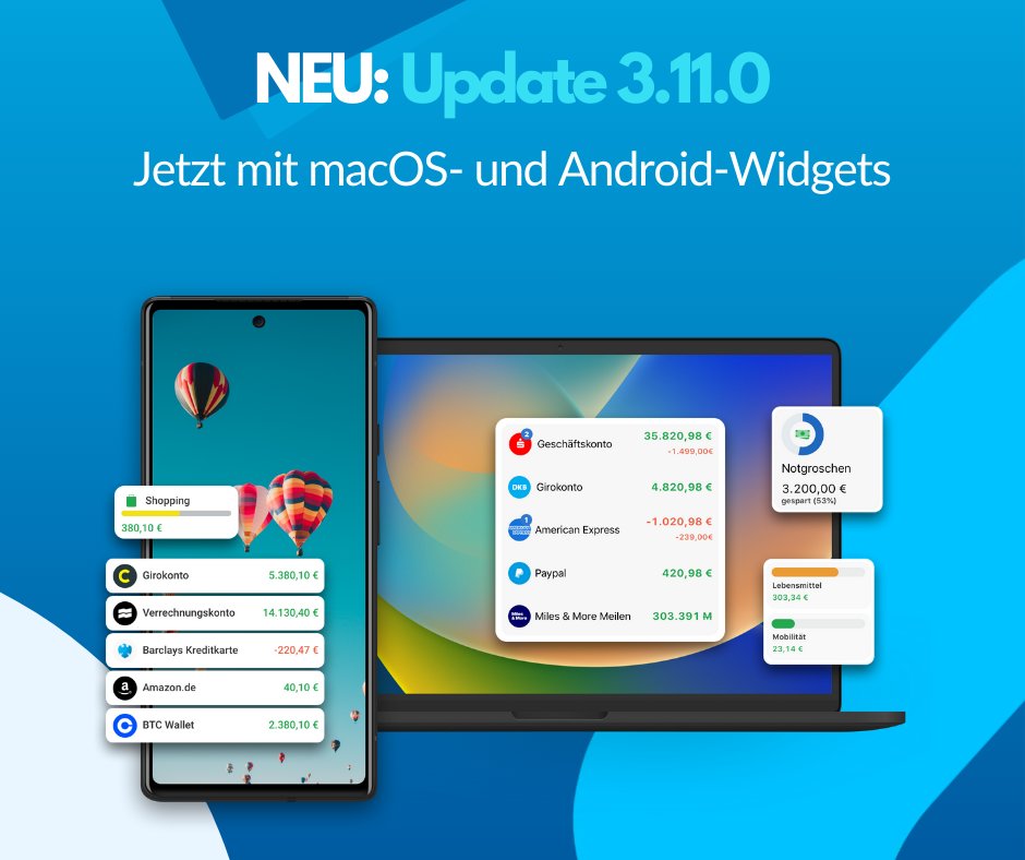 Outbank's tweet image. Du kannst mit dem heutigen Update Outbank-Widgets für Kontostände, Sparziele und Budgets auf deinem Schreibtisch bzw. der Mitteilungszentrale (#macOS) oder deinem Startbildschirm (#Android) anzeigen lassen!

Zum Blogbeitrag:
👉outbankapp.com/macos-und-andr…
#outbankapp #widgets