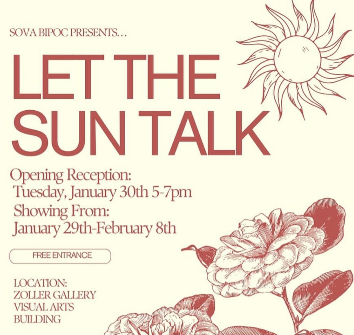 PSU_SoVA's tweet photo. Tomorrow! Join student club SoVA BIPOC for the opening of their 1st group show of 2024! Let The Sun Talk will be on display in #ZollerGallery until Feb 8. Reception includes light refreshments + musical performances beginning at 6pm. More infor at: https://t.co/0bdyNzD7mI https://t.co/AuY9Ek838K