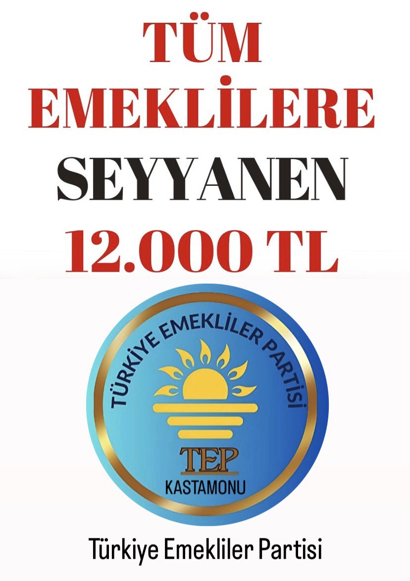 En düşük Emekli maaşının, 
Asgari Ücretin %30 fazlasıyla
22.100 TL KÖK maaş olması,

#TümEmeklilere12BinSeyyanen
Zam yapılmasını;

Dul ve Yetim Kök Maaşlarına 
ZAM yapılmasını,

İntibak yasasının çıkarılmasını talep ediyoruz.

<a href="/RTErdogan/">Recep Tayyip Erdoğan</a> 
<a href="/Akparti/">AK Parti</a> 

#TürkiyeEmeklilerPartisi