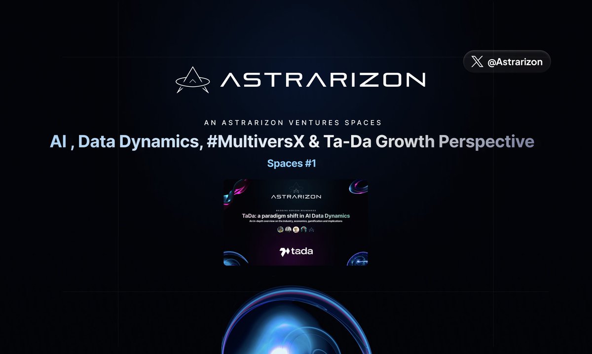 An Astrarizon Ventures Spaces AI, Data Dynamics and @Ta_da_io, the next @xLaunchpadApp project. Join the writers of the last Astrarizon paper, Foudres, Pepiamin, Davy, our host Stefana, the Ta-da team alongside special guests. 1st of February, 5 PM UTC twitter.com/i/spaces/1ZkKz…