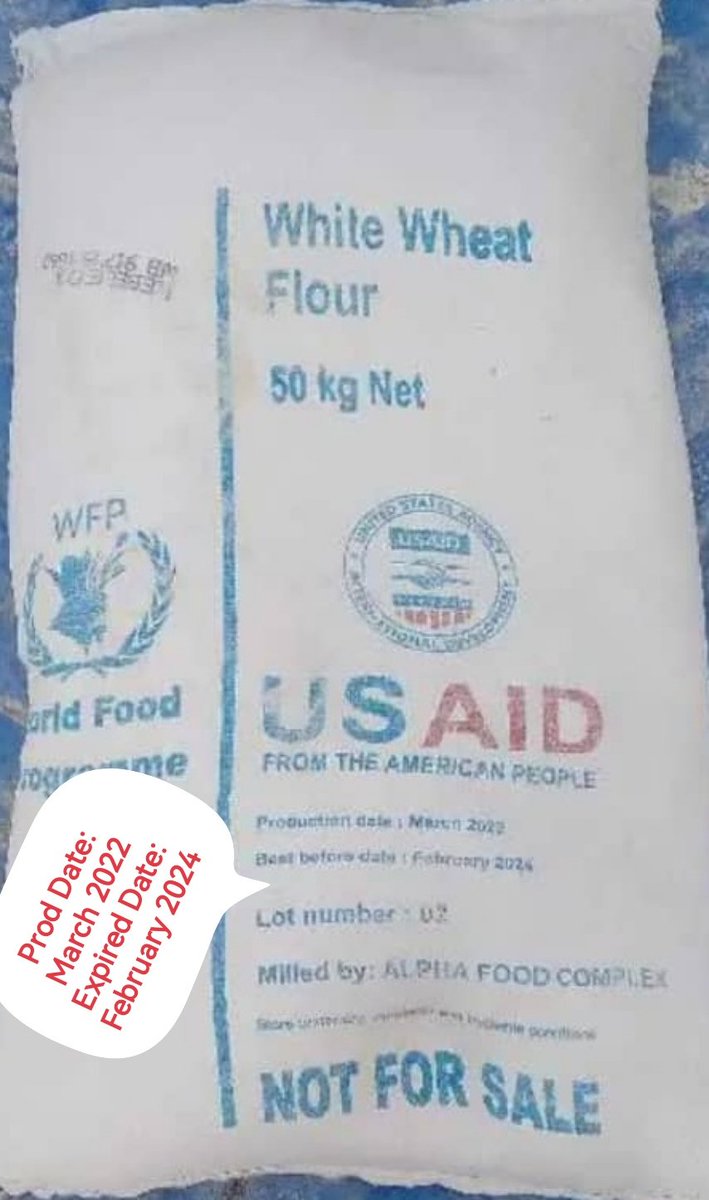 🚨: Yesterday, White Wheat flour was given by <a href="/WFP_Ethiopia/">WFP Ethiopia</a> to IDP of Western #Tigray, living in #Shire College Camp. The flour is #expired (February, 2024). The production date was March, 2022. This is due pausing food aid for >10 months.
<a href="/PowerUSAID/">Samantha Power</a> <a href="/WFPChief/">Cindy McCain</a> <a href="/DrTedros/">Tedros Adhanom Ghebreyesus</a>