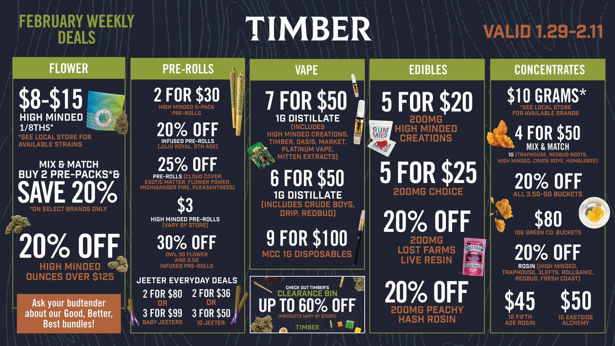 New deals start today! Shop now: timbercannabisco.com/order-online/