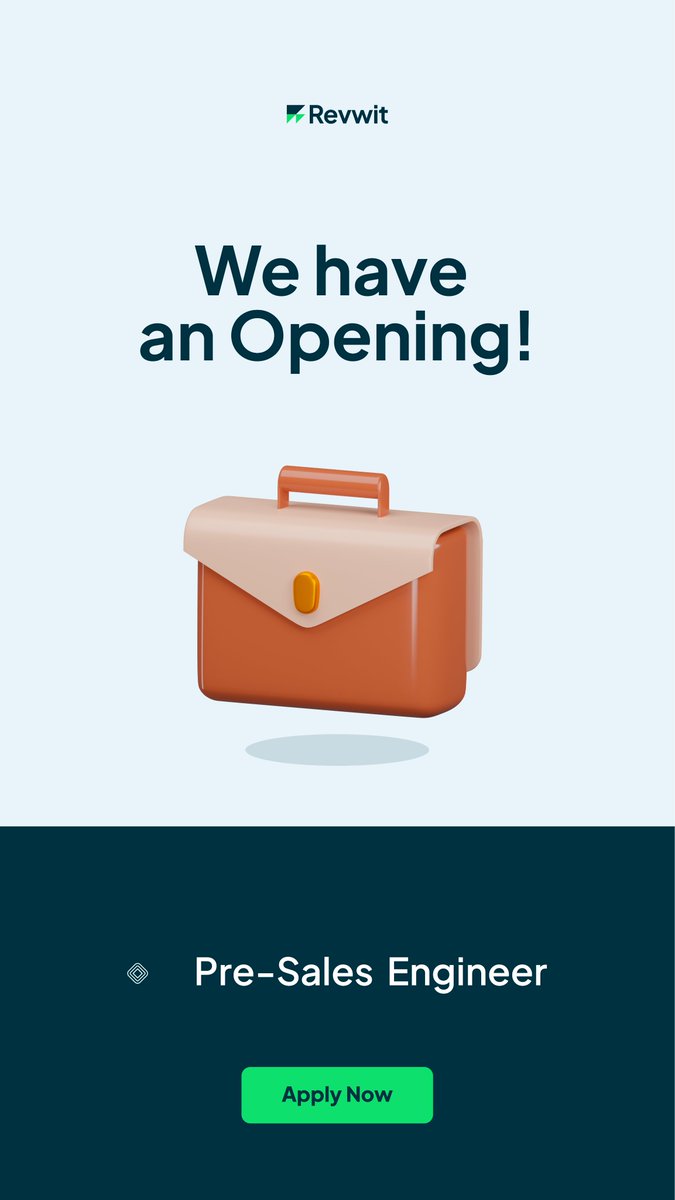 joinrevsity's tweet photo. Pre-Sales Engineer (Lagos, Nigeria)
Experience: 3 years

In the role of a Technical Pre-Sales Manager, you will bridge the gap between the technical solutions and the needs of the clients. You will collaborate with the sales and product teams to comprehend client requirements https://t.co/Ya2yCRdeTR