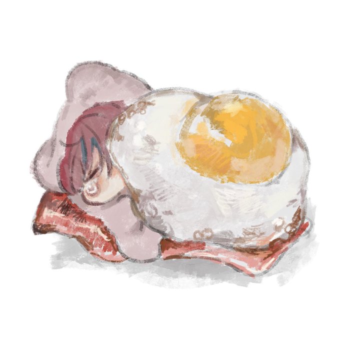 「closed eyes fried egg」 illustration images(Latest)
