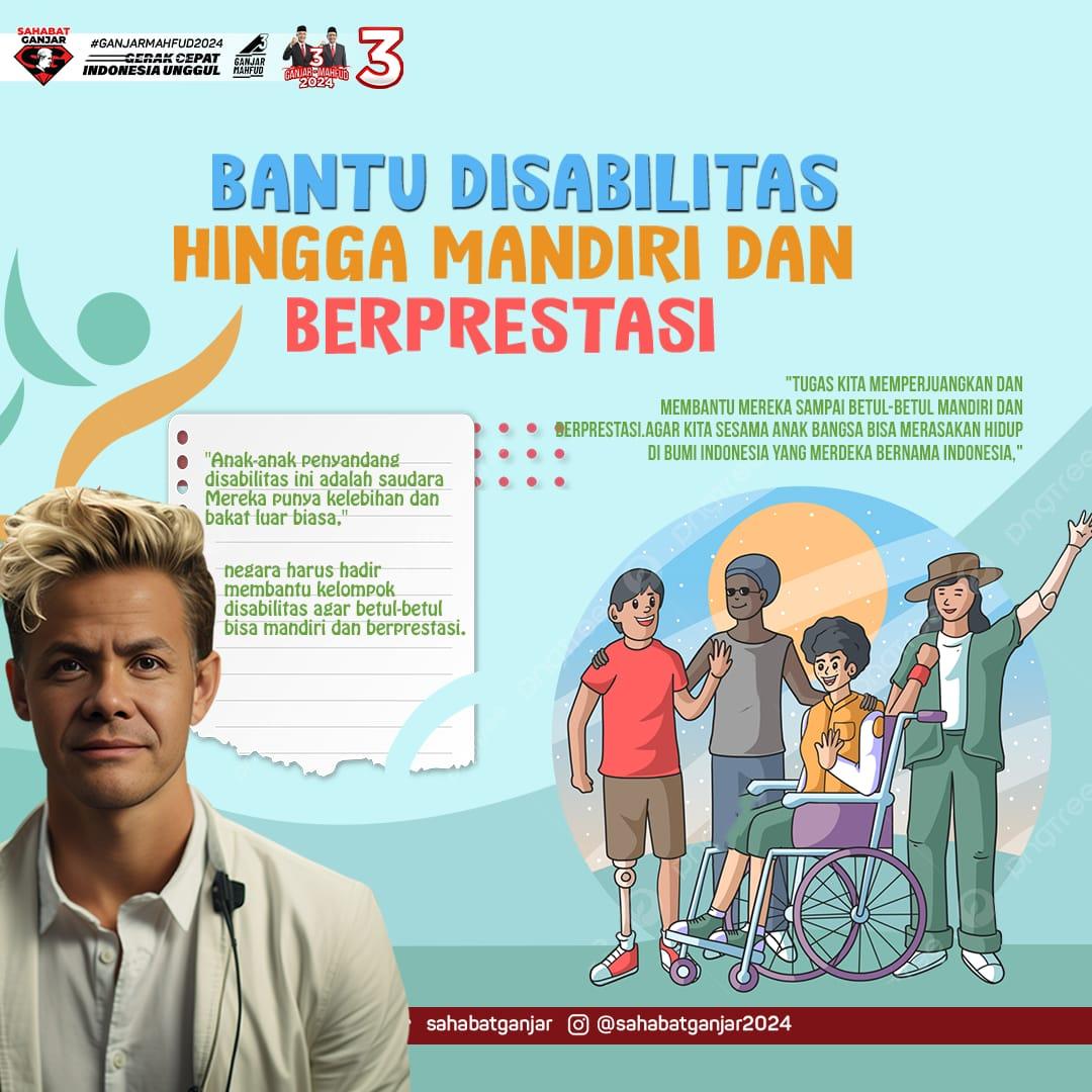 Ganjar-Mahfud tidak pandang bulu membangun seluruh aspek masyarakat di Tanah Air ini.
Membantu hak2 disabilitas adalah satu program yang digagas Ganjar-Mahfud.

#SahabatGanjar #GanjarPranowo #Ganjar #GenerasiGotongRoyong #GanjarMahfud2024 #SatSet #PastiLebihBaik #SatSetLebihBaik