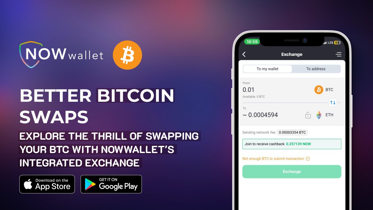 🙌Bitcoin is the world's leading #crypto! 👀Explore the thrill of swapping your #BTC with @NOW_Wallet's integrated exchange, or grab the chance to securely purchase $BTC for a #hodl experience! ⚡️Expand your crypto portfolio with NOWWallet: now-l.ink/btcwallet