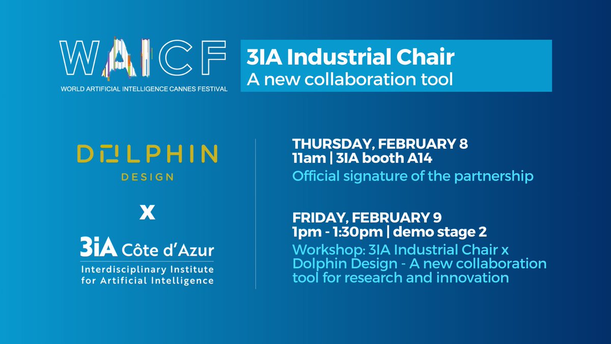 [#WAICF24] NEW! Discover our new collaboration tool: the 3IA Industrial Chair🤝

Don't miss:
📌The official signature of the 3IA partnership with @DolphinDesignFR on Feb 8. | 11am | booth a14
📌The workshop dedicated to this topic on Feb.9 | 1pm | demo stage 2