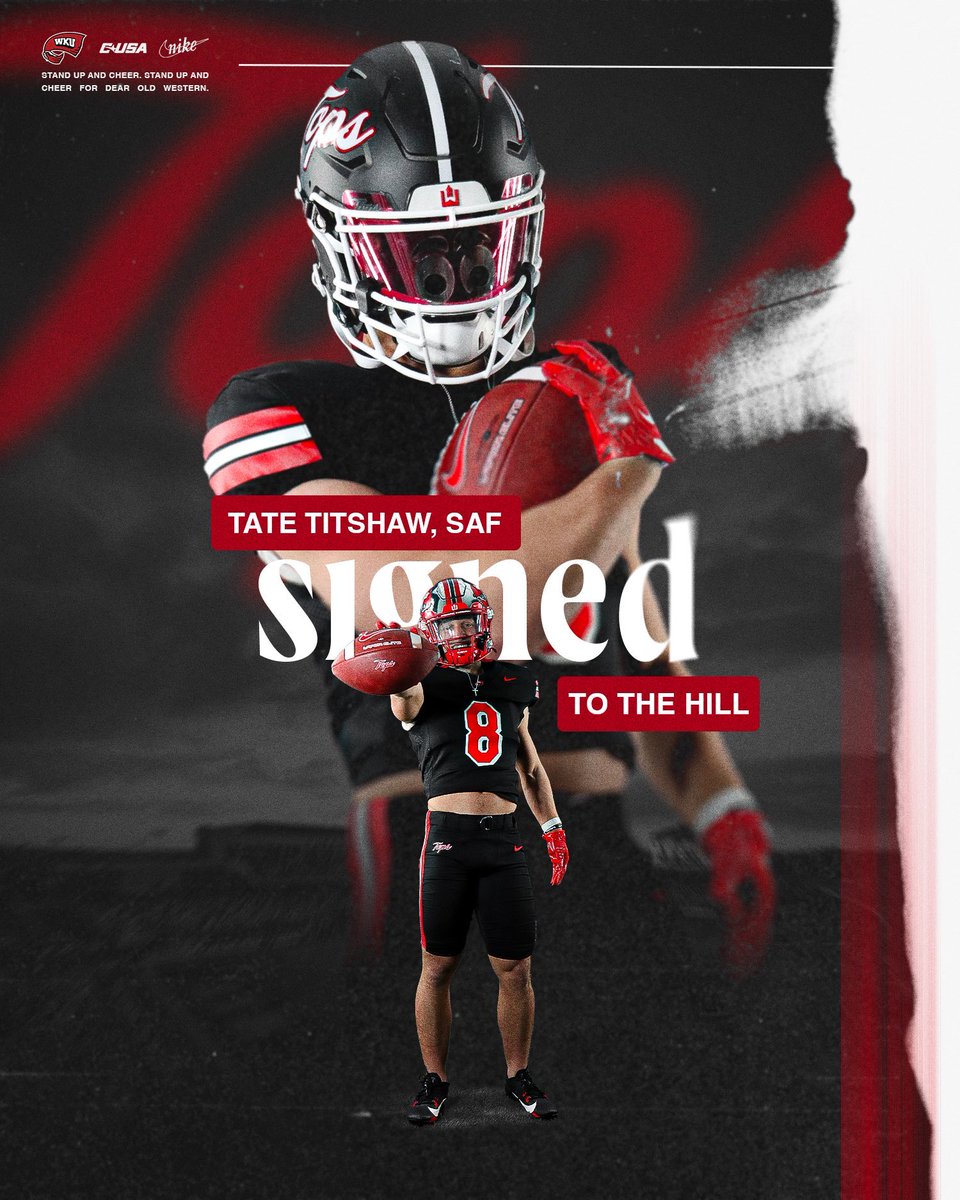 WKU Football (@wkufootball) on Twitter photo 𝑾𝒆𝒍𝒄𝒐𝒎𝒆 𝒕𝒐 𝑻𝒉𝒆 𝑯𝒊𝒍𝒍 ✍️
👤 Tate Titshaw
📲 <a href="/TateTitshaw/">Tate Titshaw</a>
🏈 Safety
🏠 Bogart, Ga.
🏫 North Oconee HS
#GoTops | #NSD24 𝑾𝒆𝒍𝒄𝒐𝒎𝒆 𝒕𝒐 𝑻𝒉𝒆 𝑯𝒊𝒍𝒍 ✍️
👤 Tate Titshaw
📲 <a href="/TateTitshaw/">Tate Titshaw</a>
🏈 Safety
🏠 Bogart, Ga.
🏫 North Oconee HS
#GoTops | #NSD24