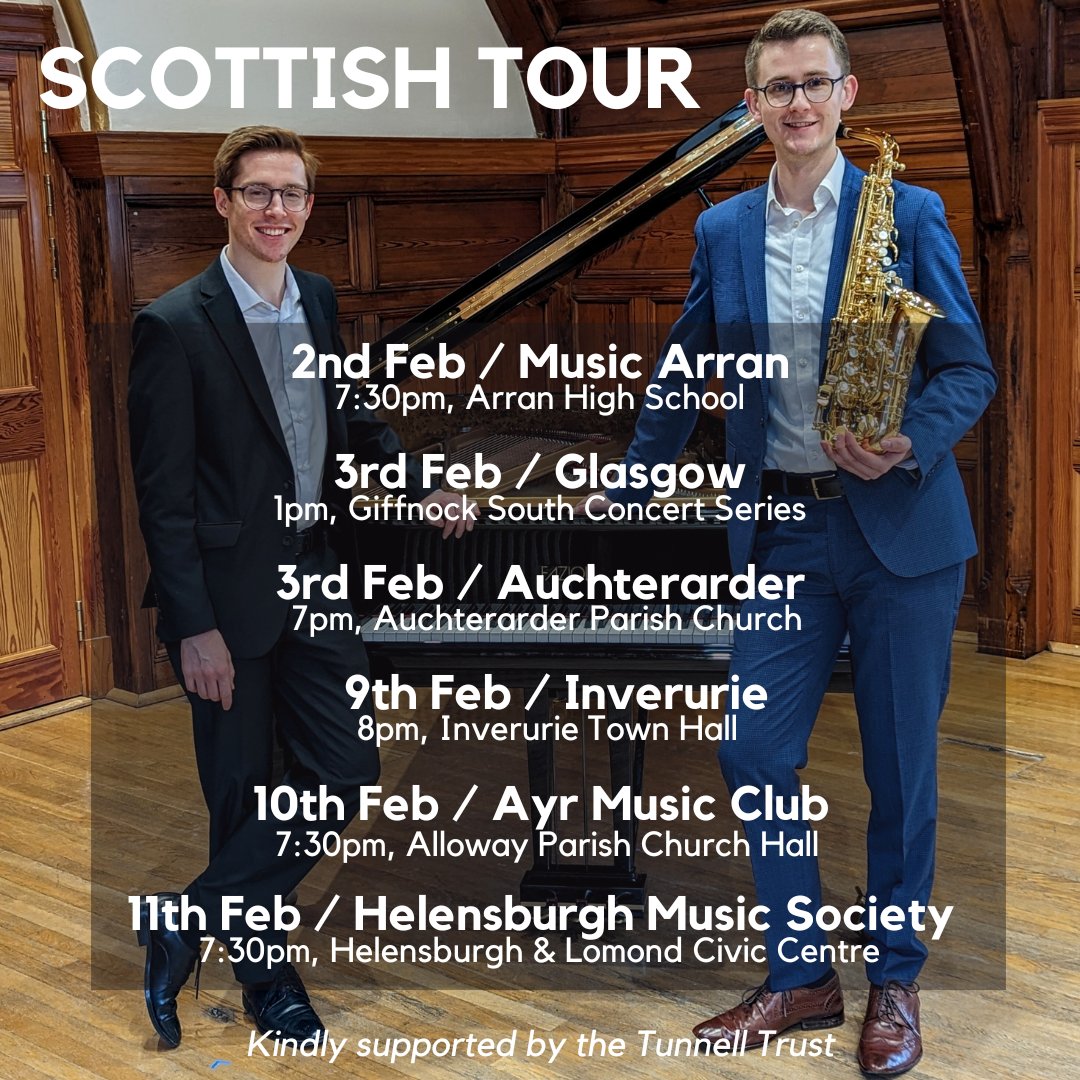 Super excited to be hitting the road with my fabulous duo partner Iain Clarke next weekend on our first concert tour together, playing a 'red, white and blue' programme of original saxophone music! 🇺🇸🇬🇧🇫🇷 Thanks to @TunnellTrust for their support of these performances! 🎷🎹