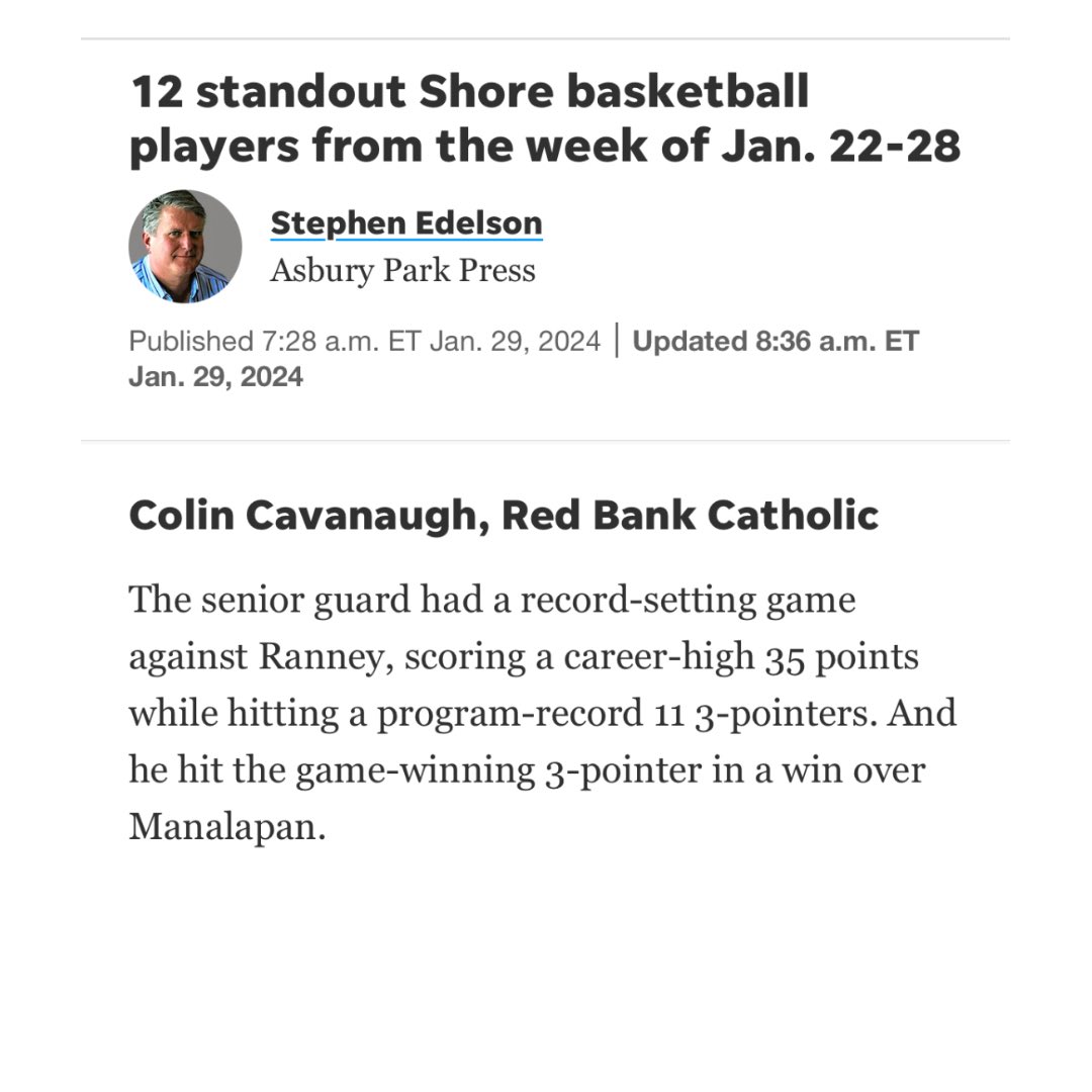 Thank you <a href="/steveedelsonapp/">Steve Edelson</a> for including me in your article with the standout Shore Conference basketball players from last week. <a href="/AsburyParkPress/">Asbury Park Press</a> <a href="/APPSportsDesk/">APPSportsDesk</a> <a href="/RBCBoysHoops/">RBC Boys Basketball</a>
