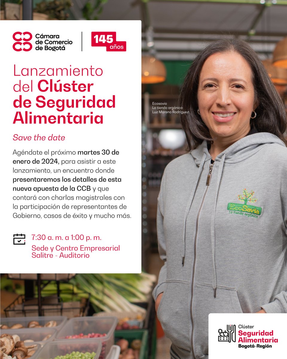 AndresCarboA's tweet image. Invitados mañana 30 de enero al lanzamiento del Clúster de Seguridad Alimentaria, iniciativa que impulsará acciones relacionadas con la industria de la transformación de alimentos y la gastronomía en Bogotá Cundinamarca. Oportunidad de trabajo conjunto con #ClusterSoftware.