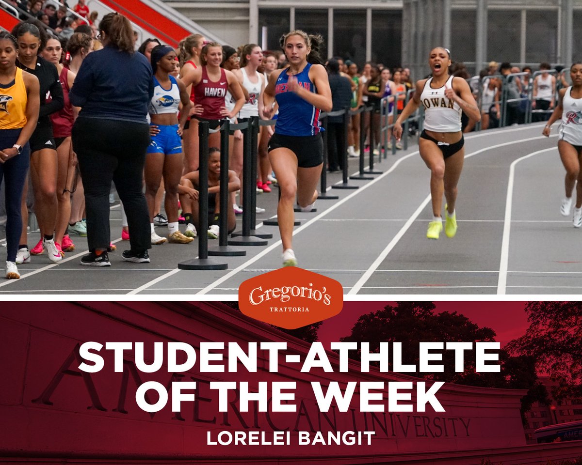 She's making an early mark on the <a href="/AU_TrackXC/">AU Track & XC</a> record books, and freshman Lorelei Bangit is our Gregorio's Trattoria Student-Athlete of the Week. 

After setting two records at the Patriot Games, Bangit now has a total of three school records at AU.

➡️ aueagles.link/bangit-aow