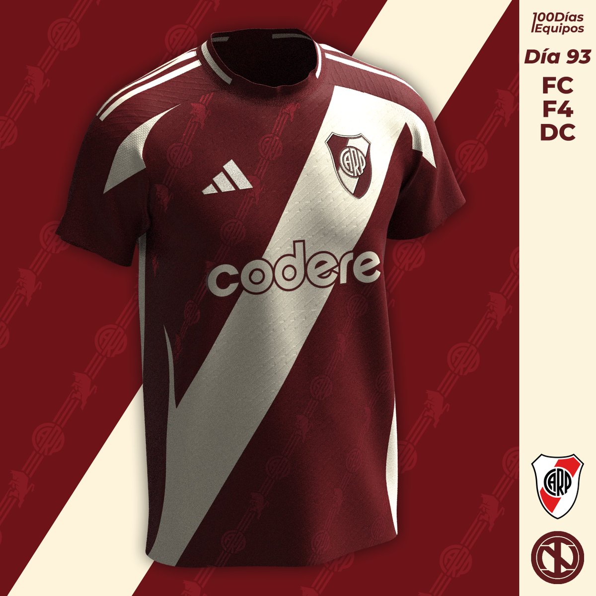 designedbyONI's tweet photo. CA River Plate | Away Kit
The kit is garnet and off-white to celebrate the  75-year-old friendship between River Plate and Torino FC, born when River played against the Italian side after the tragic end of the “Grande Torino” team in 1949.

#100Días100Equipos #Día93 https://t.co/ReHl4TmF0x