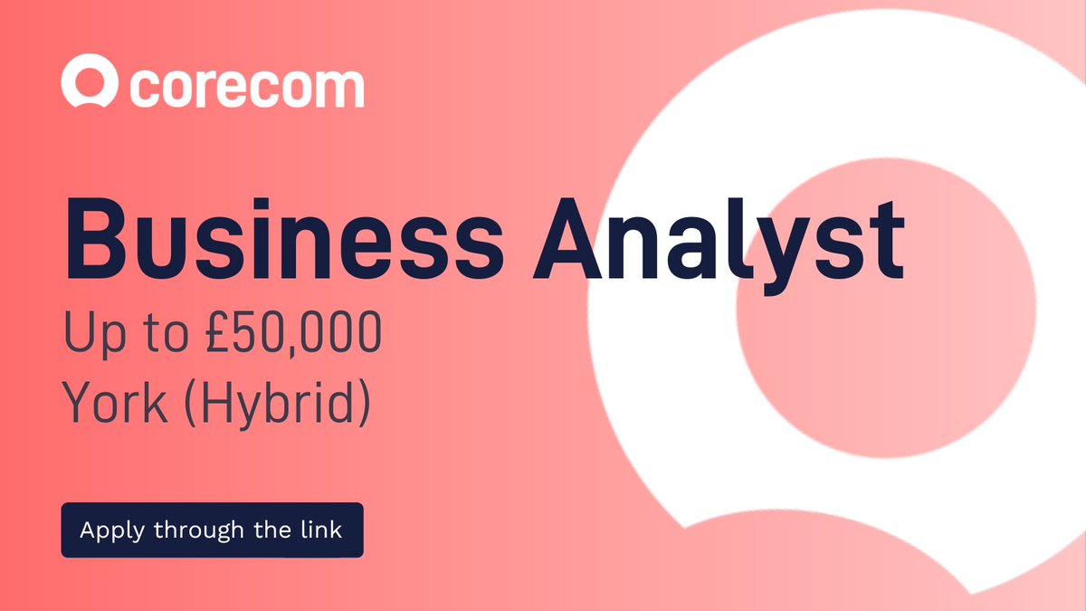 A fast-growing consultancy in the Yorkshire area is seeking a talented Business Analyst to join their team!

This is an exciting opportunity to work on a product platform and collaborate closely with engineering teams. Apply here - corecomconsulting.co.uk/jobs/business-…

#BusinessAnalysis #BA