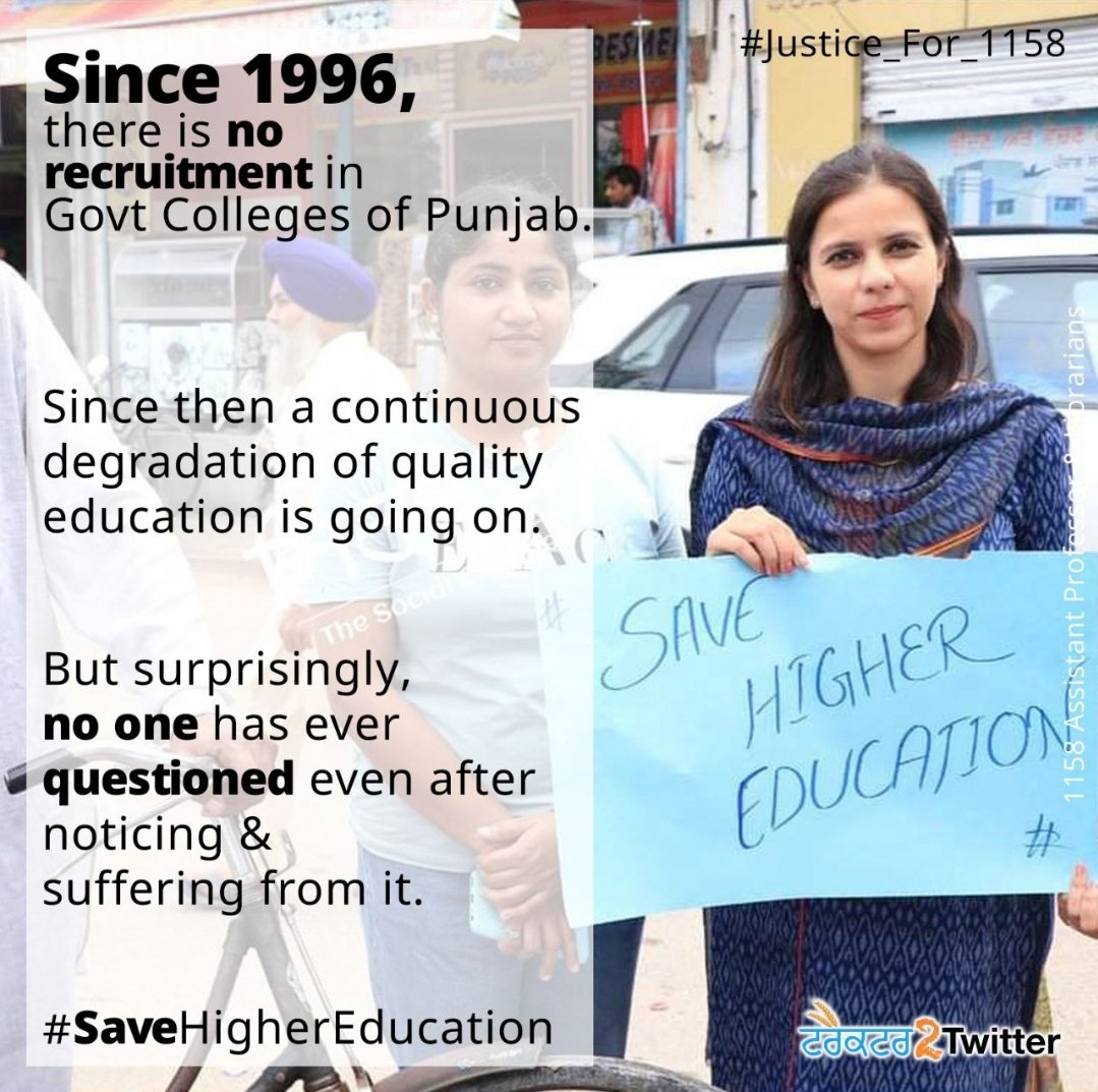 SINCE 1996,NO RECRUITMENT IN GOVT COLLEGES OF PUNJAB;SAVE PUNJAB's GOVERNMENT COLLEGE'S

Quality higher education has the capacity to pull breaks on large scale migration that is taking place in Punjab &amp; give the youth of Punjab a hope for better future.
#Justice_For_1158

@CMOPb