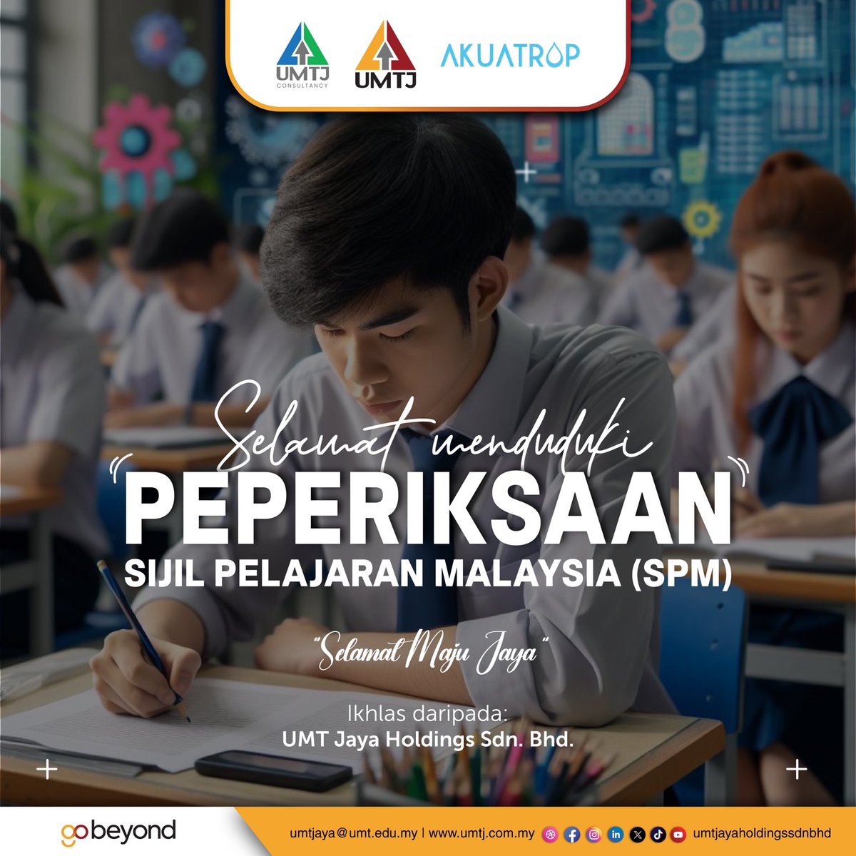 umtholdings's tweet photo. Selamat menduduki peperiksaan Sijil Pelajaran Malaysia (SPM) tahun 2023
Semoga semua calon SPM 2023 sentiasa diberikan kelapangan hati dan ketenangan jiwa dalam menghadapi peperiksaan yang berlangsung.
"Selamat Maju Jaya"
#gobeyond #umt #umtj #umtjcs #aksb #spm2023 https://t.co/nHkGVwa4Nh