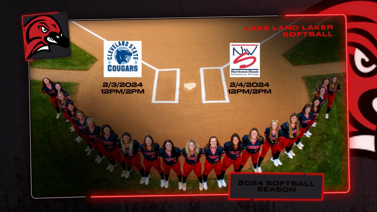 LLCAthletics's tweet photo. THIS WEEKEND! @land_softball opens their 2024 season. the #16 ranked Lakers are ready to take the field and compete vs Cleveland State and Nortwest-Shoals. 

#OneFlock #LakerUp #PlayToWin https://t.co/GQ0J2XmPuj