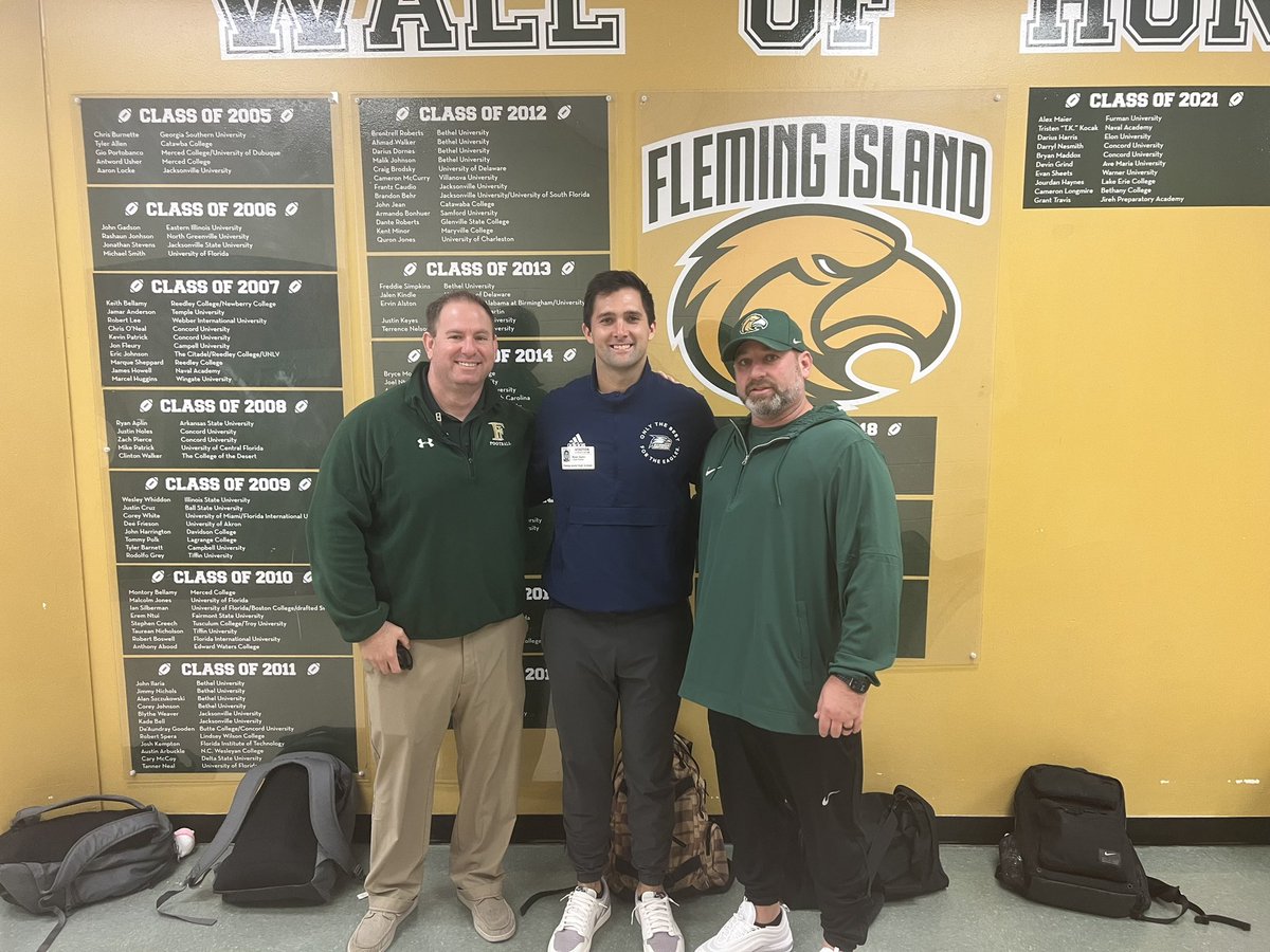 I would like to thank @GSAthletics_FB WR/TE Coach and the original Fleming Island legend @CoachRyanAplin and OC @BryanEllisGS for stopping by to talk about the talent at @FIHSFOOTBALL #SoarHigher #RecruitTheIsland