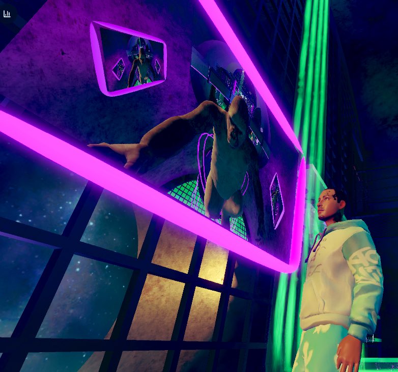 dopestilo's tweet image. Shmerz decided to install a camera system ✨🎥  @Shmerz86 

In this photo, I’m watching him from the shop interact with the camera overlooking the dance floor in the main tube.✨ #metaverse #dopestilo #CyberConnect 

@ItsMrMoe @DablerFrost @art_hyna @hexidized @2damaxi