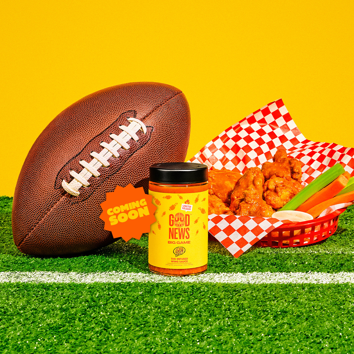 The Big Game deserves a Big Sauce. 🔥 Made with @TheFifty50's award-winning buffalo sauce and infused with 100mg of THC, Good News' new Big Game wing sauce is coming to Sunnyside dispensaries in Illinois this Friday.