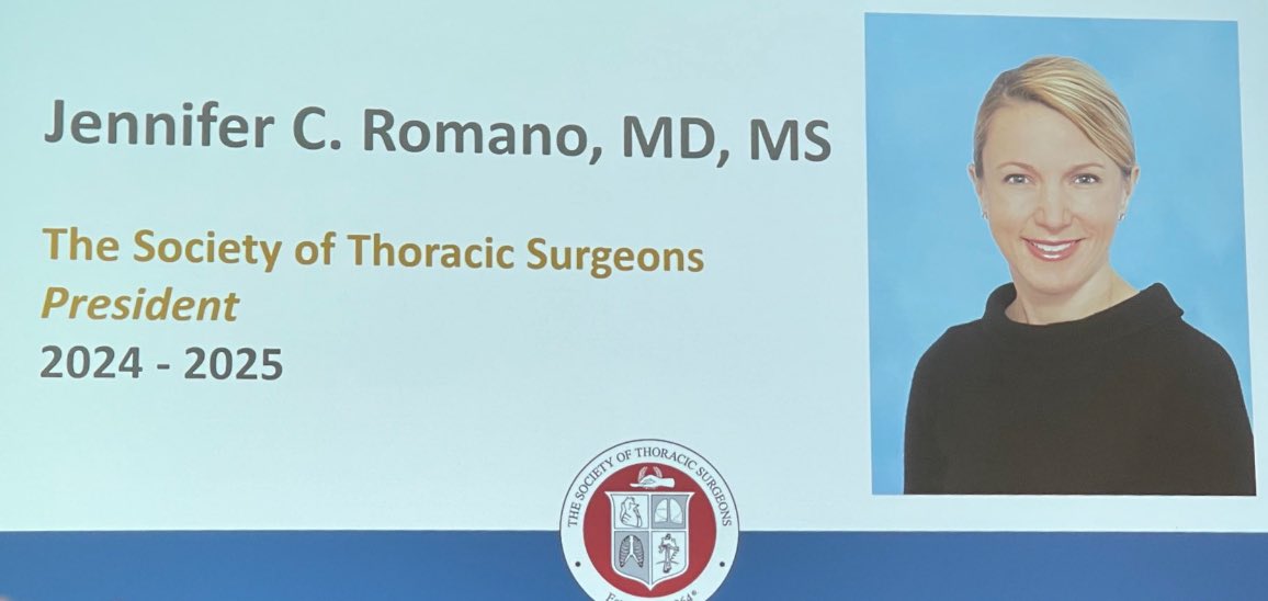 WomenInThoracicSurg (@womeninthoracic) on Twitter photo Cheers to <a href="/JennaRomanoMD/">Jennifer Romano</a> for making history as the first female president of the <a href="/STS_CTsurgery/">The Society of Thoracic Surgeons</a>
#Trailblazer #MedicalLeadership #womeninCTsurgery #STS2024 <a href="/WomenInThoracic/">WomenInThoracicSurg</a> Cheers to <a href="/JennaRomanoMD/">Jennifer Romano</a> for making history as the first female president of the <a href="/STS_CTsurgery/">The Society of Thoracic Surgeons</a>
#Trailblazer #MedicalLeadership #womeninCTsurgery #STS2024 <a href="/WomenInThoracic/">WomenInThoracicSurg</a>