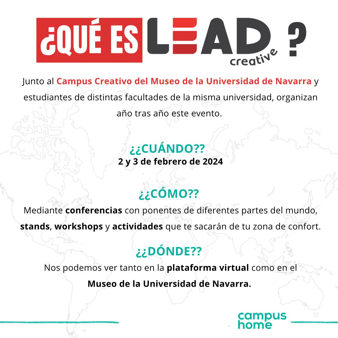 CampusHome's tweet photo. Porque en @CampusHome estamos contigo, estamos con ellos. Apoyando.
Te animamos a participar en esta iniciativa que estudiantes de distintas facultades organizan junto con @cultura_unav
Decir liderazgo y creatividad #Leadcreative es decir @unav
#universidaddenavarra
#campushome https://t.co/Ivas9IbnqY