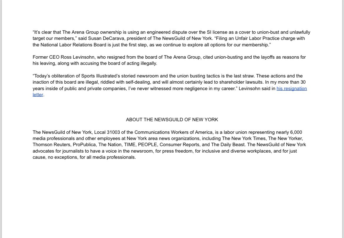 🚨 We have taken legal action against The Arena Group in the wake of the company’s union-busting and layoffs. Read our full release with <a href="/nyguild/">NewsGuild of New York</a> here: nyguild.org/post/breaking-…