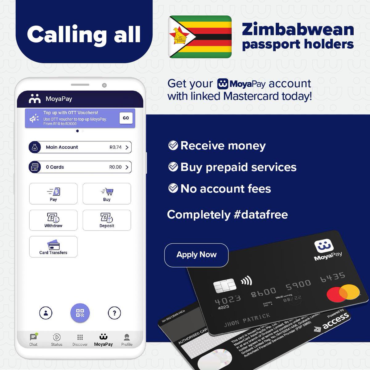 Moya_App's tweet photo. Get all the benefits of a bank account with MoyaPay! Zimbabwean passport holders can apply for a MoyaPay account, giving you access to banking features, prepaid services, and the ability to send money home! #MoyaApp #MoyaPay #datafree https://t.co/CtWCpcYMil