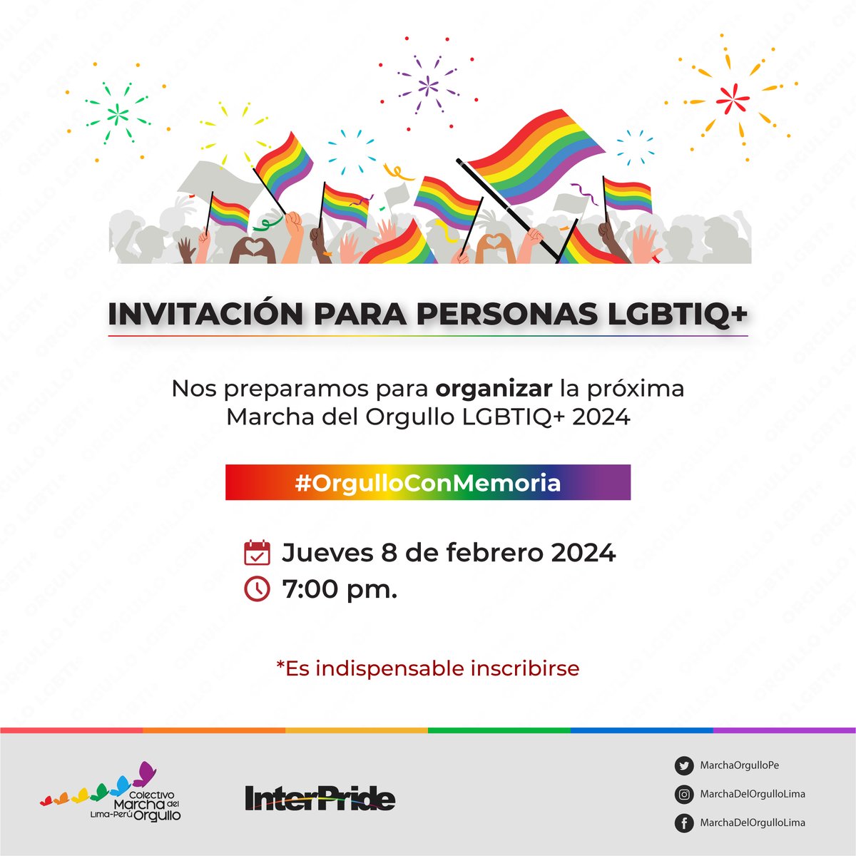 MarchaOrgulloPe's tweet photo. INVITACIÓN 🏳️‍🌈🏳️‍⚧️
Si quieres donar tu tiempo para trabajar en las diferentes comisiones del Colectivo Marcha del Orgullo LGBTIQ+ de Lima 2024, esta invitación es para ti. Completa el formulario aquí: https://t.co/MHWJCtw2IN 

Solo para personas LGBTIQ+ https://t.co/3svZN5n4CB