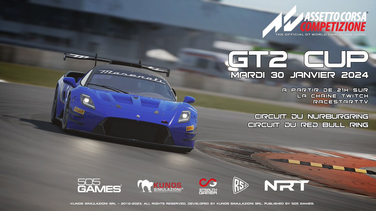Redwore2297 (@redwore2297) on Twitter photo 🗓️ SAVE THE DATE !
Ce 30 janvier à 21h, grâce à <a href="/505GamesFR/">505 Games France</a> , <a href="/StealthGamerFR/">Stealth Gamer</a> et l'équipe NRT, nous célébrerons le nouveau DLC sur <a href="/AC_assettocorsa/">Assetto Corsa</a> !
🟣 RDV sur twitch.tv/redwore2297 pour suivre mes courses aux couleurs de la <a href="/SDL_eSports/">SDL eSports</a> et tenter de gagner 2 DLC GT2 ! 🗓️ SAVE THE DATE !
Ce 30 janvier à 21h, grâce à <a href="/505GamesFR/">505 Games France</a> , <a href="/StealthGamerFR/">Stealth Gamer</a> et l'équipe NRT, nous célébrerons le nouveau DLC sur <a href="/AC_assettocorsa/">Assetto Corsa</a> !
🟣 RDV sur twitch.tv/redwore2297 pour suivre mes courses aux couleurs de la <a href="/SDL_eSports/">SDL eSports</a> et tenter de gagner 2 DLC GT2 !