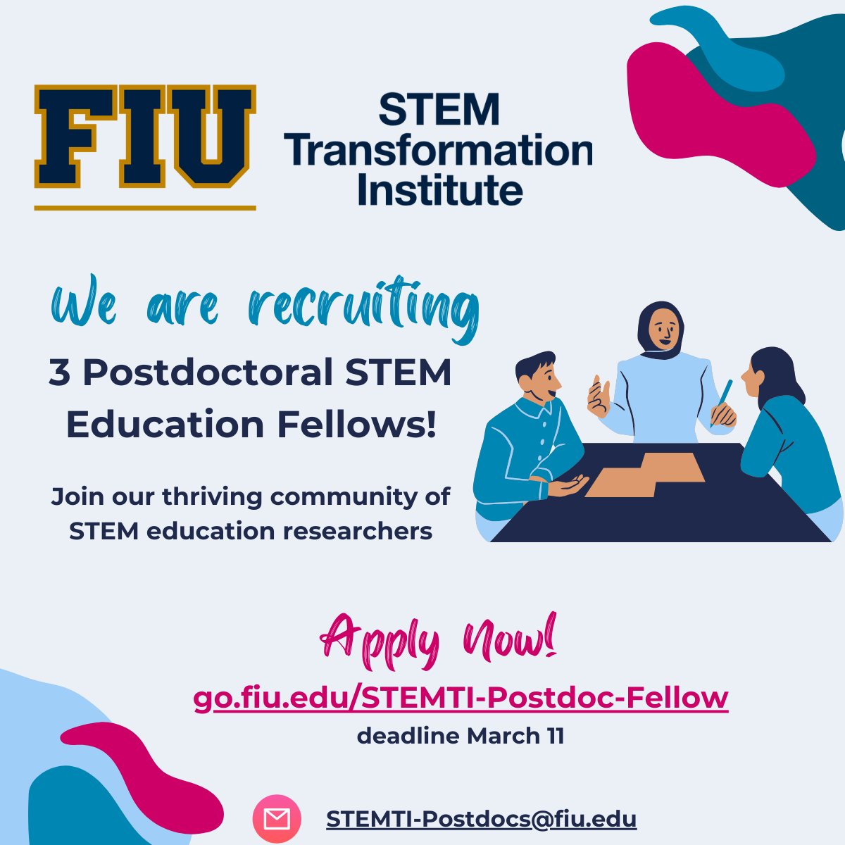 RemyDou's tweet photo. The @FIUCASE #STEMTransformationInstitute is recruiting three postdoctoral fellows to join our #STEMEducation research team. Check out the amazing mentors (including yours truly) who are part of the program and consider applying or forwarding to others. https://t.co/WcUjCxaQQp