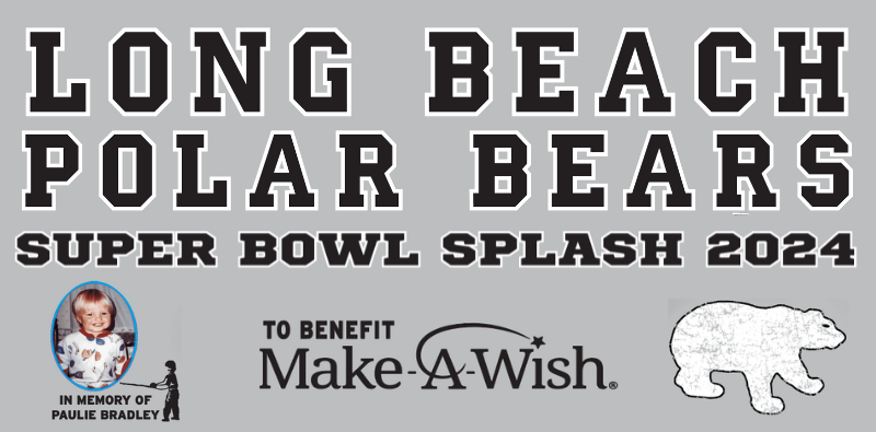 The LB Polar Bear Splash is Sun, Feb 11, 2024 on Laurelton Blvd beach. Take the plunge to raise money for the Make-A-Wish Foundation.  T-shirt sales begin at 10a, registration at 12p &amp; splash at 1:30p. Participants must sign a waiver, no diving. longbeachny.gov/polarbears