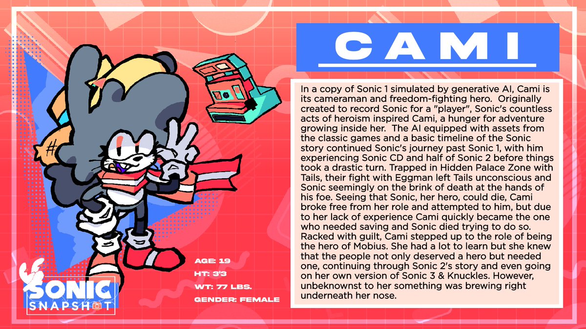 djawesomeyt's tweet photo. Finally revisiting Cami after so long and expanding on her world and story a bit. I have some more content planned for her so it isn't just a one and done like last time!
#SonicSnapshot #cameramanoc https://t.co/KSYeB8PJFi