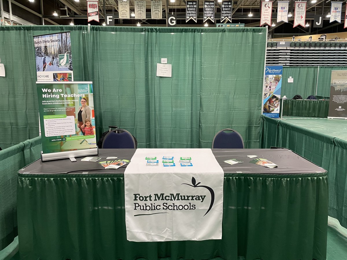All set up and ready to meet teachers of the future at the University of Regina. Fort McMurray Public Schools has great career opportunities available, now hiring for 2024/2025. Stop by booth E3 for information. @fmpsd @UofRegina @URFacofEd
