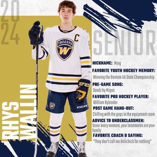 WHS_boyshockey's tweet photo. Senior Spotlight 
#6 Rhys Wallin https://t.co/u1NQAbSrCG