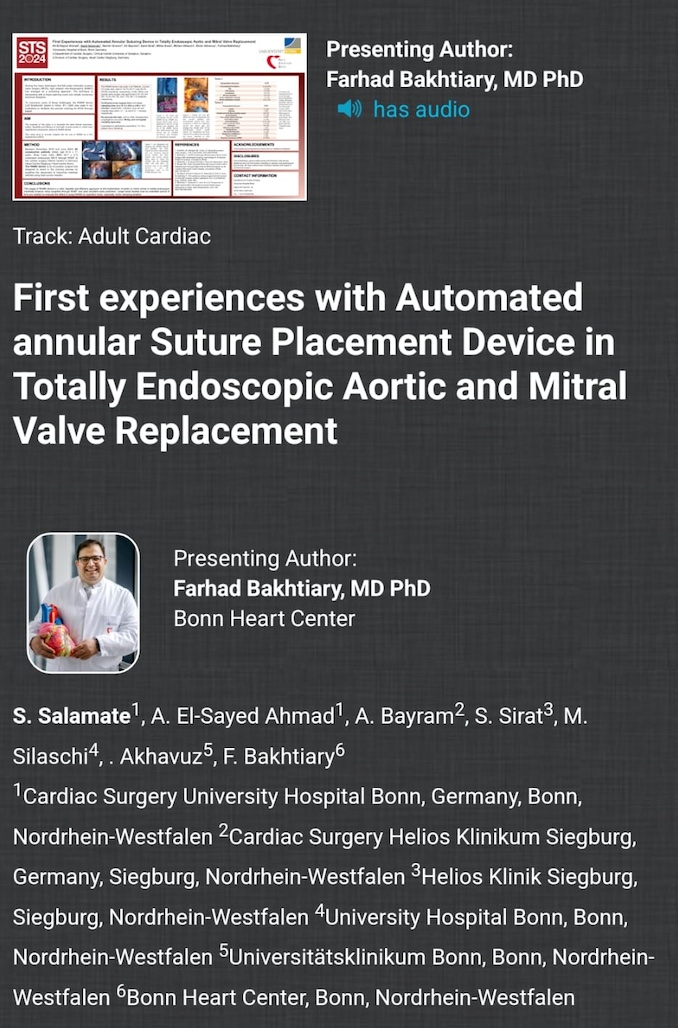 TCSurgeon's tweet photo. 🇩🇪 Another brilliant contribution from the German team at #STS2024.

➡️ Prof. Bakhtiary is showcasing cutting-edge advancements in the field of valve surgery. https://t.co/WnbnEEoc8I