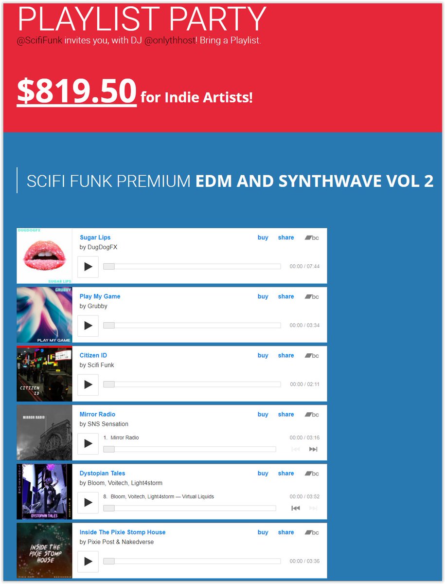 BANDCAMP FRIDAY. #edm and #synthwave PREMIUM PLAYLIST Vol 2 (Featuring artists such as @sns_wave @ThePixiePost @FlamThrower_ @AUWmusic @bufinjer @SilvrSage @EkranoplanMusic @BruggeRoave ) scififunk.com/premium2.php RT/Like/Thx