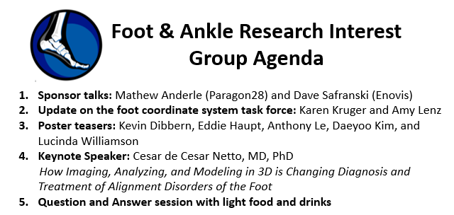 Attending #ORS2024? We hope you'll join us for the foot &amp; ankle research interest group on Sunday night from 7-8:30 pm. Light foot and drinks will be provided.

Thanks so much to our sponsors <a href="/28Paragon/">Paragon 28 a Zimmer Biomet Company</a> and <a href="/enovismedtech/">Enovis</a>!