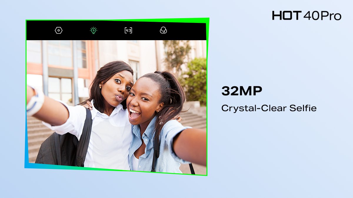 InfinixNigeria's tweet image. Say hello to picture-perfect moments with the #InfinixHot40Pro, where every selfie narrates a tale in stunning 32MP clarity! 📸✨ 

Don't miss out on the magic; get your Hot 40 today and let your photos speak volumes. 📱

#InfinixHot40Series9ja #UnleashSpeedAndFun