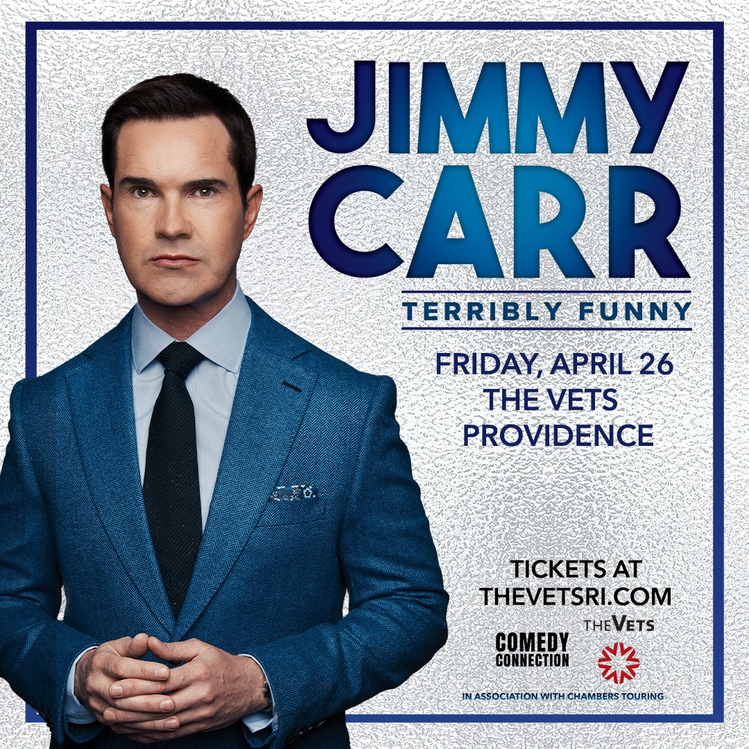 Hello Providence! Jimmy’s Terribly Funny tour is coming to The VETS on April 26. Tickets on pre-sale this Wednesday at 10AM local with code CARR24 before general on sale Friday. Tickets and more info at bit.ly/42y4D9D