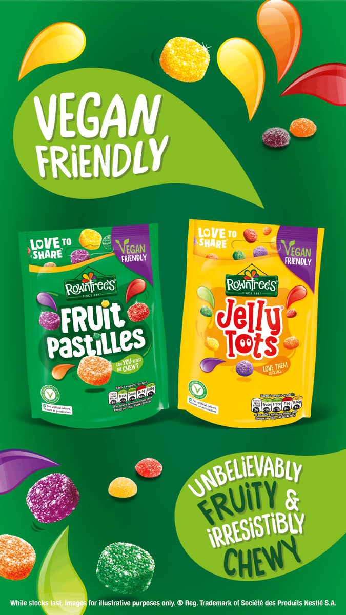 SugroUK's tweet photo. Tap into the #Rowntrees Brand for a fruity oppor-chew-nity this Veganuary! 🍓 🍒 🍑 🍈 🍊

Stock the full range of fruity fun!🛒

Supported by Nestlé

#SugroUK #Nestle #Rowntrees #FruityFun #Vegan https://t.co/SJFHVTPwWj