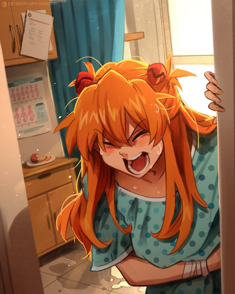 souryuu asuka langley 1girl orange hair solo long hair closed eyes open mouth indoors  illustration images