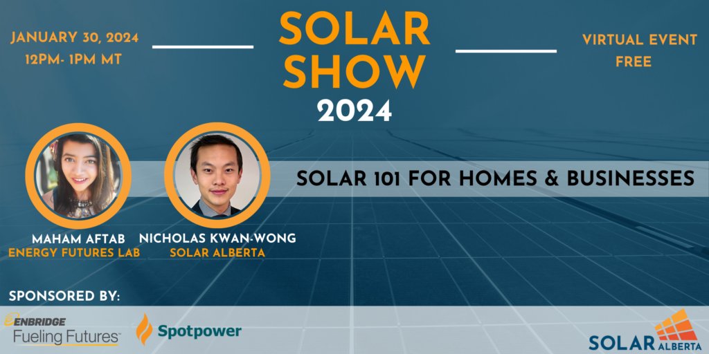 SpotPowerAB's tweet photo. The Solar Show is on! Don't miss our sponsored session Solar 101 for Homes &amp; Businesses - tomorrow at 12pm MT. 

Register to attend: https://t.co/NQfDedPfBa https://t.co/VvMcQXWQ1T