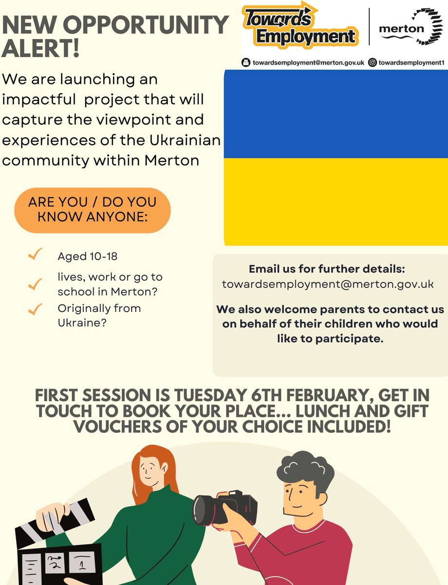 We have an exciting project in the works that’s going to be very impactful, and we want to get the viewpoint of the Ukrainian community within Merton… Get in touch today!

email : towardsemployment@merton.gov.uk